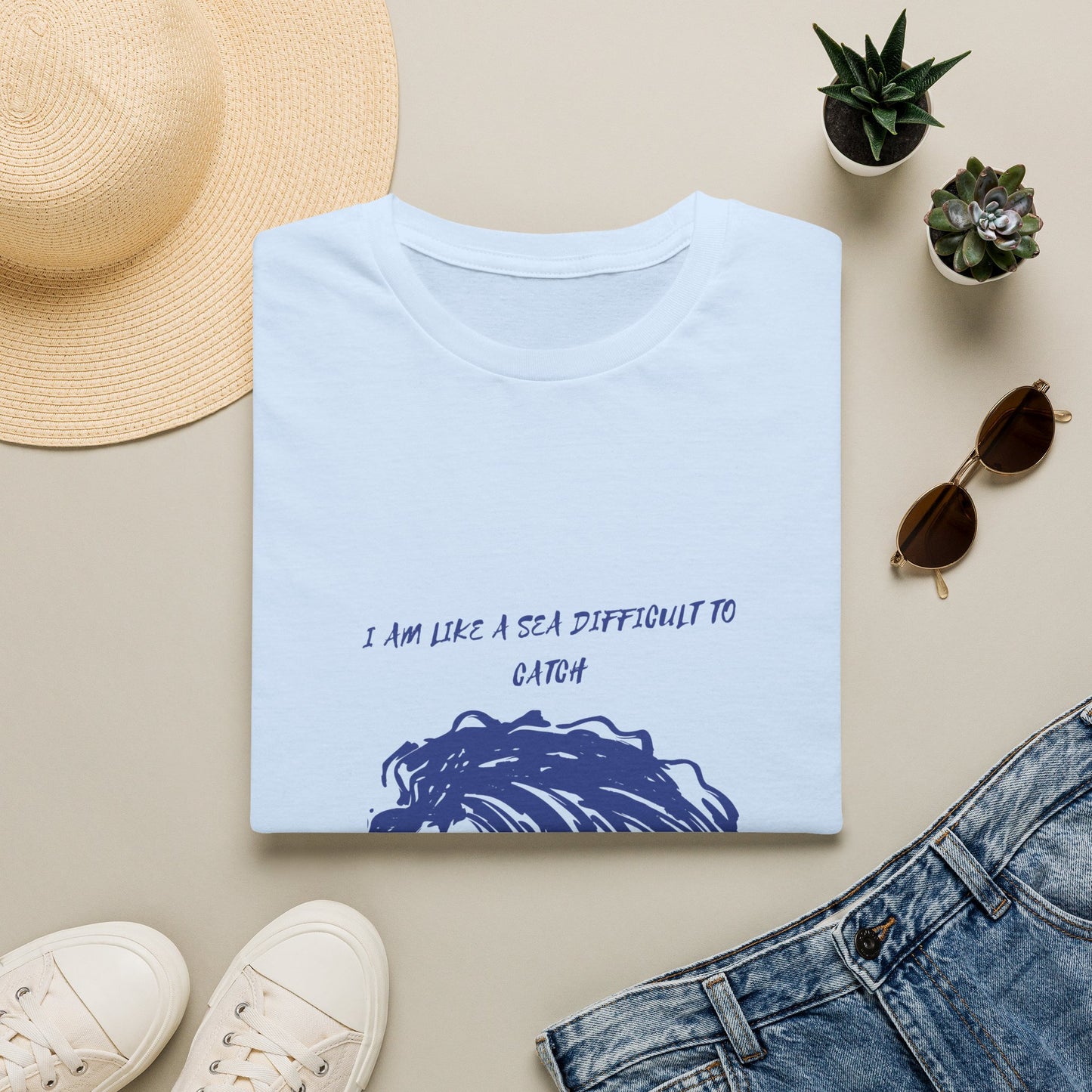 Sea Wave Graphic T‑Shirt — "I Am Like A Sea Difficult To Catch" Inspirational Tee