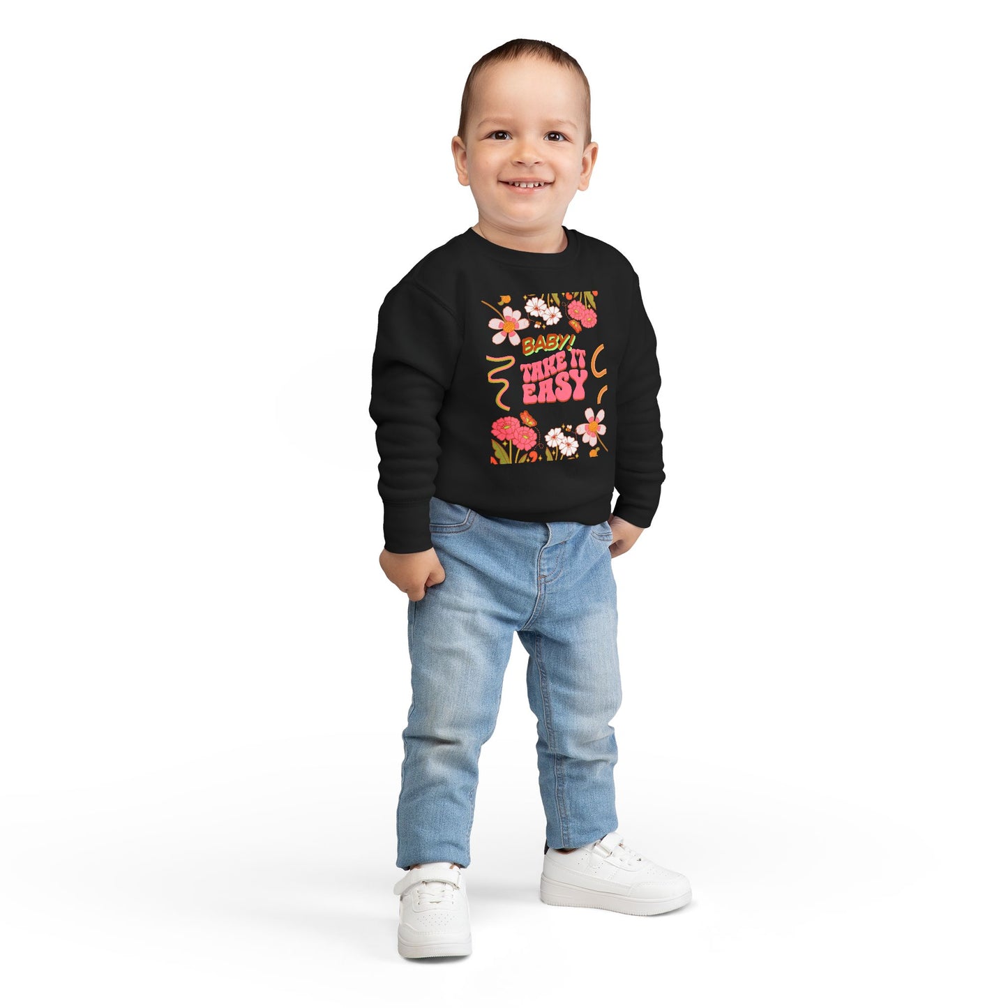 Toddler Sweatshirt - "Baby! Take It Easy" Retro Floral Crewneck