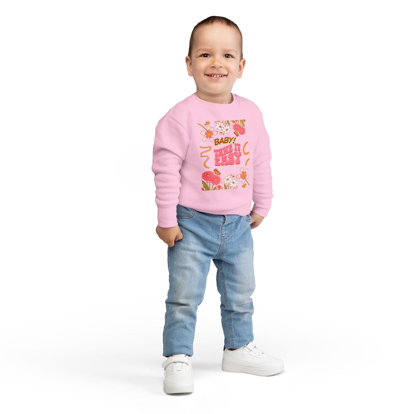 Toddler Sweatshirt - "Baby! Take It Easy" Retro Floral Crewneck