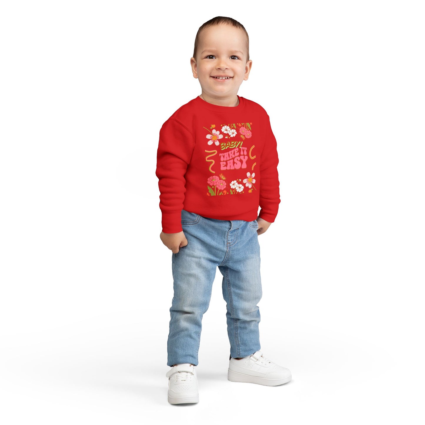Toddler Sweatshirt - "Baby! Take It Easy" Retro Floral Crewneck