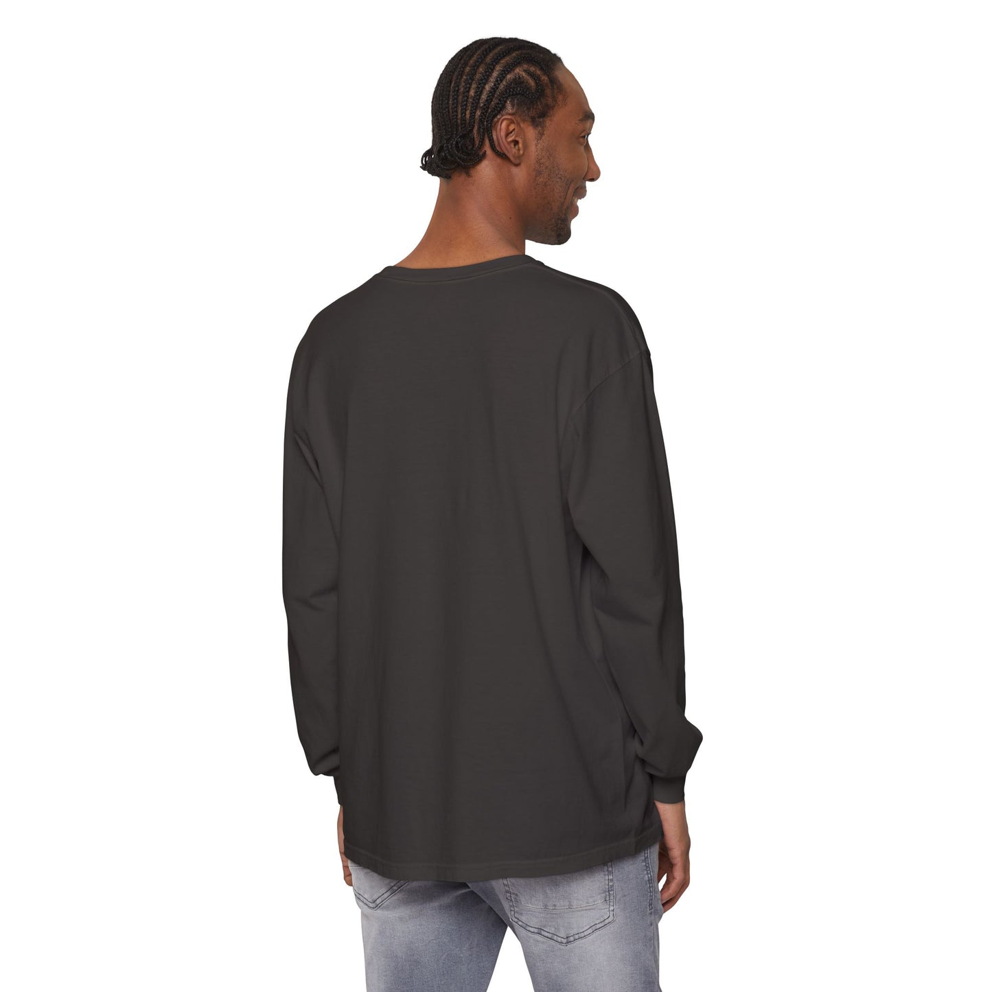 Graphic Long Sleeve Tee — Vintage Face Print with French Text