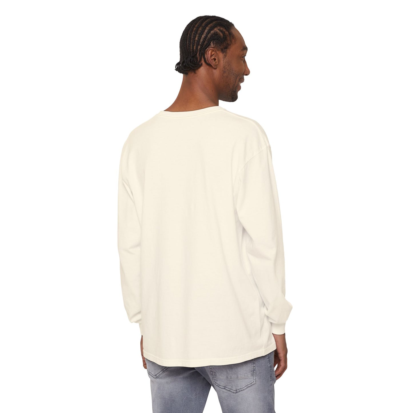 Graphic Long Sleeve Tee — Vintage Face Print with French Text