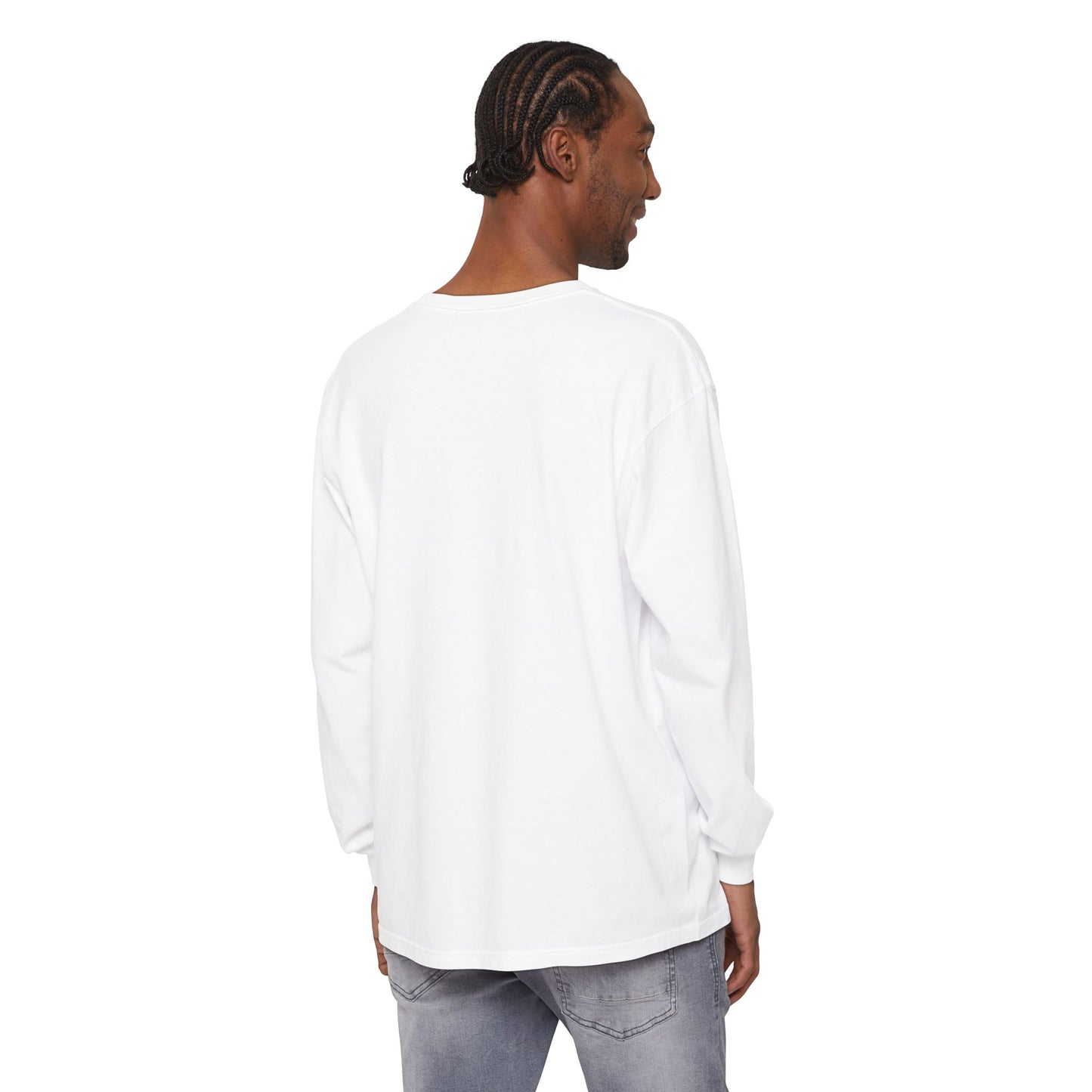 Graphic Long Sleeve Tee — Vintage Face Print with French Text