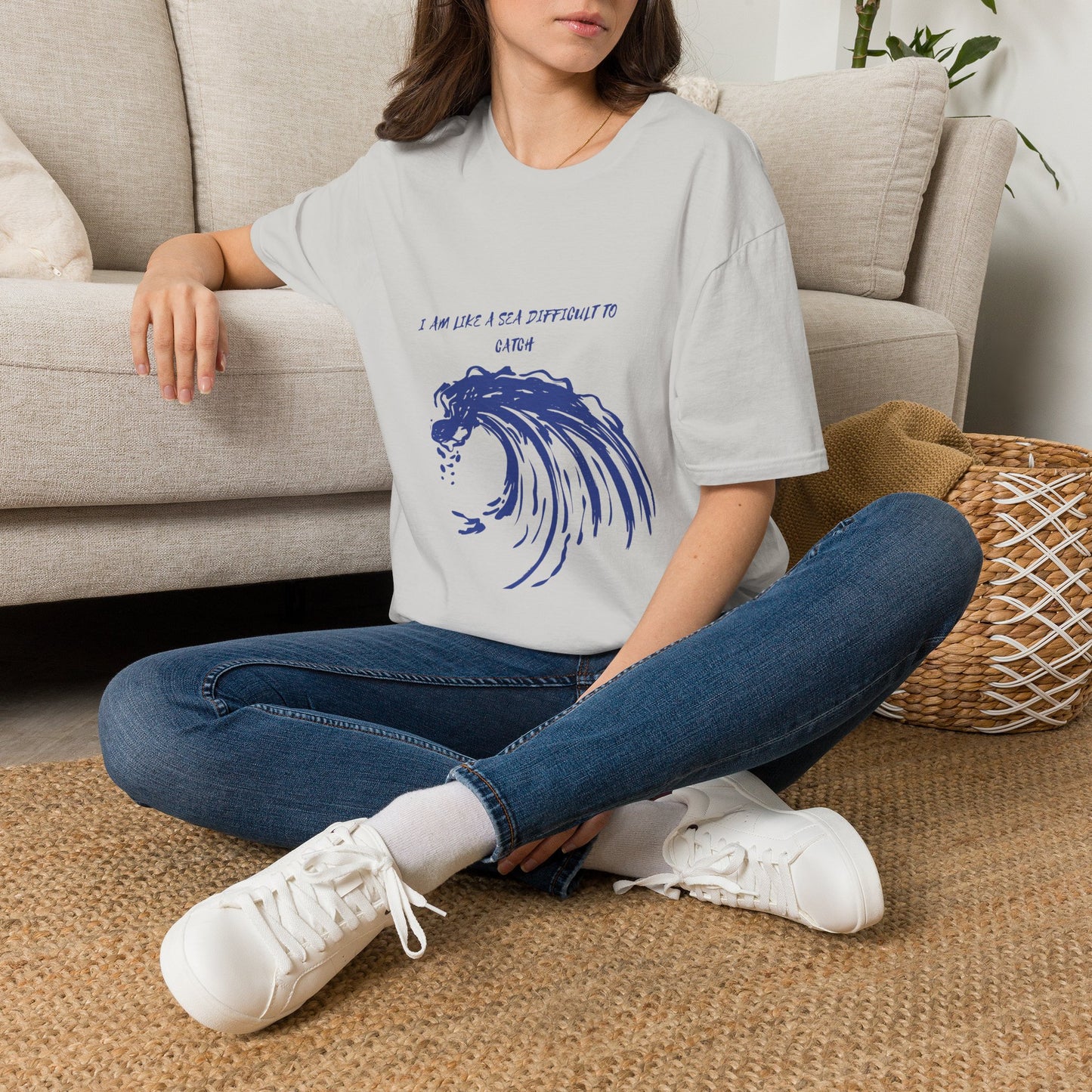 Sea Wave Graphic T‑Shirt — "I Am Like A Sea Difficult To Catch" Inspirational Tee