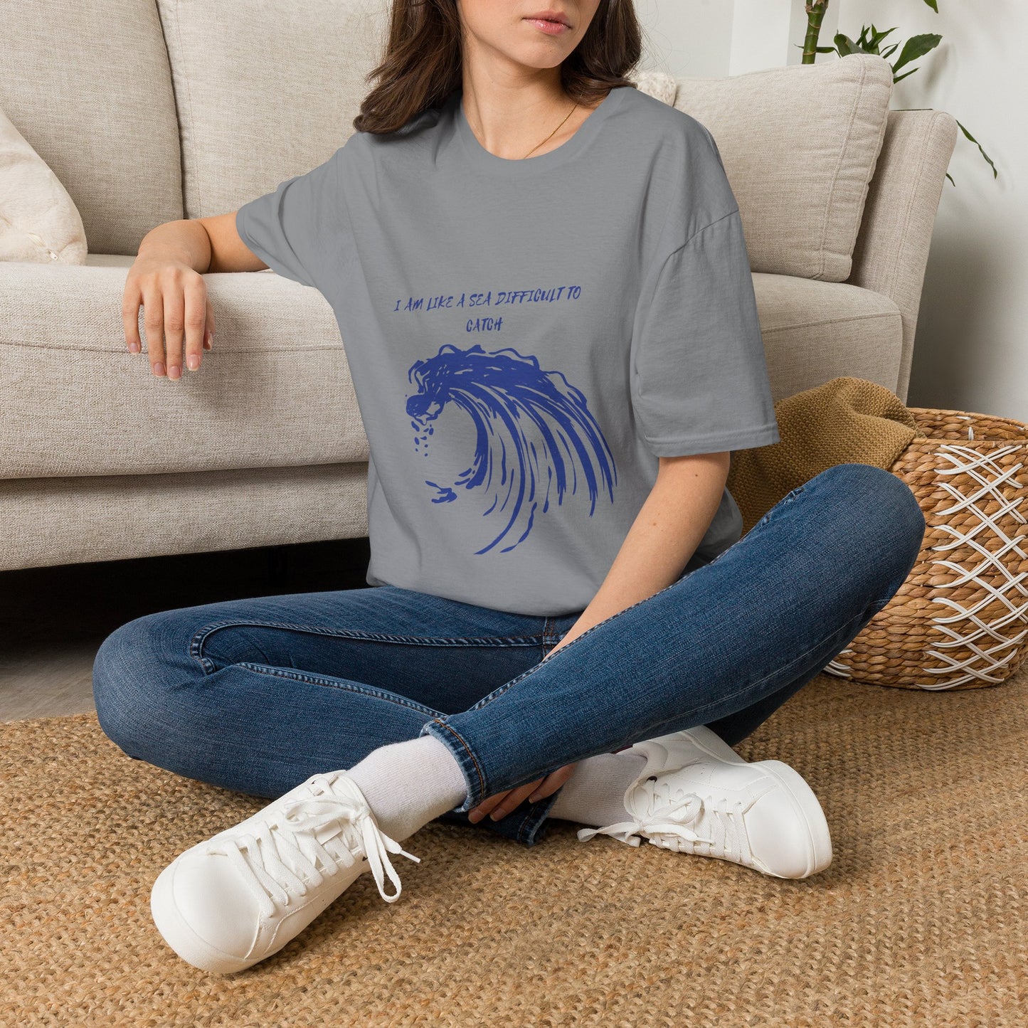 Sea Wave Graphic T‑Shirt — "I Am Like A Sea Difficult To Catch" Inspirational Tee