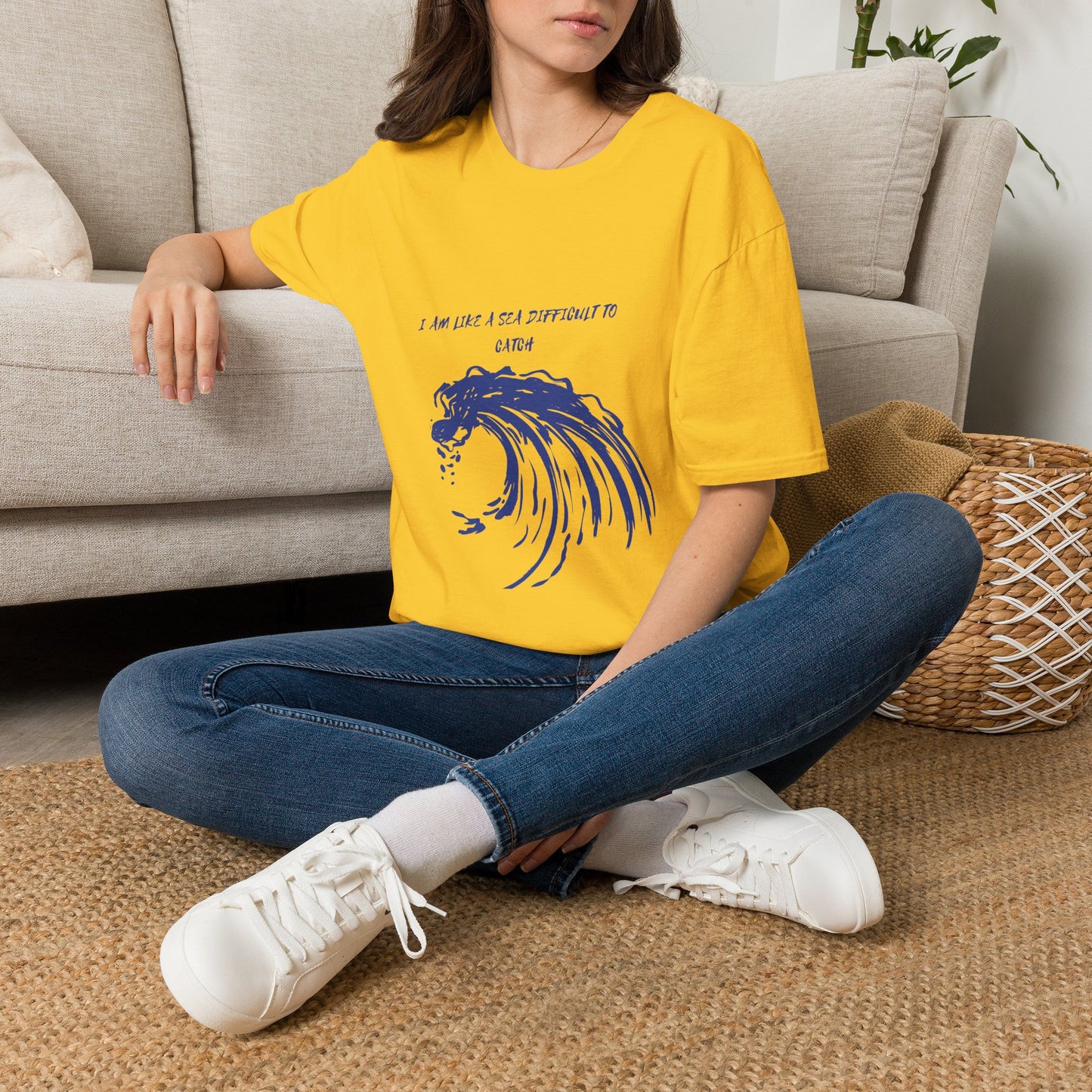 Sea Wave Graphic T‑Shirt — "I Am Like A Sea Difficult To Catch" Inspirational Tee