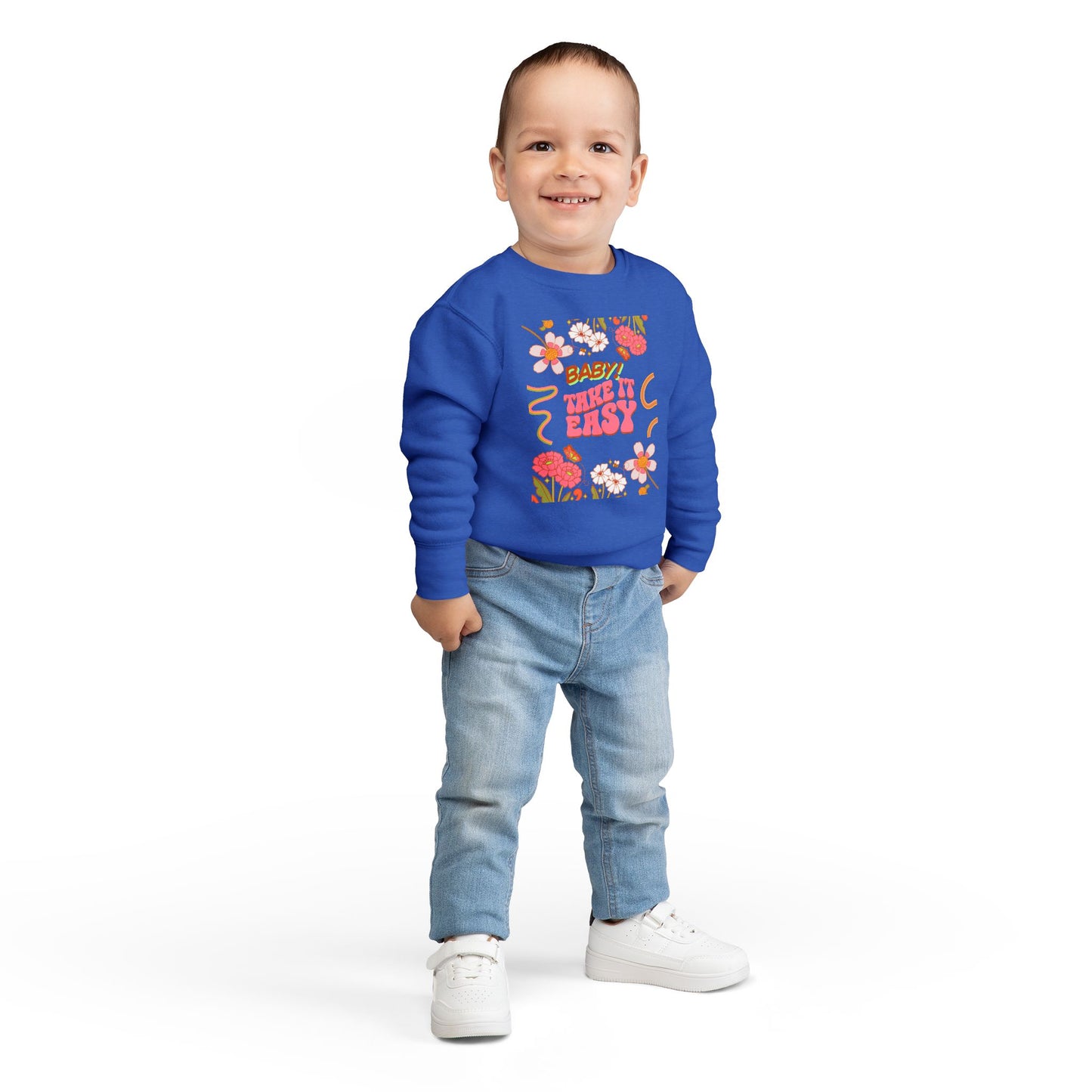 Toddler Sweatshirt - "Baby! Take It Easy" Retro Floral Crewneck