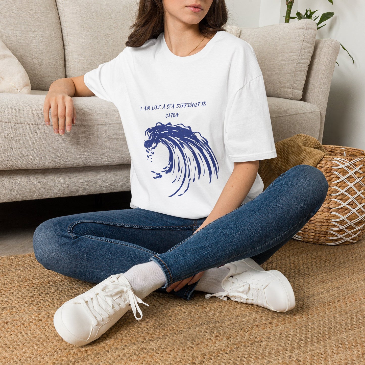 Sea Wave Graphic T‑Shirt — "I Am Like A Sea Difficult To Catch" Inspirational Tee