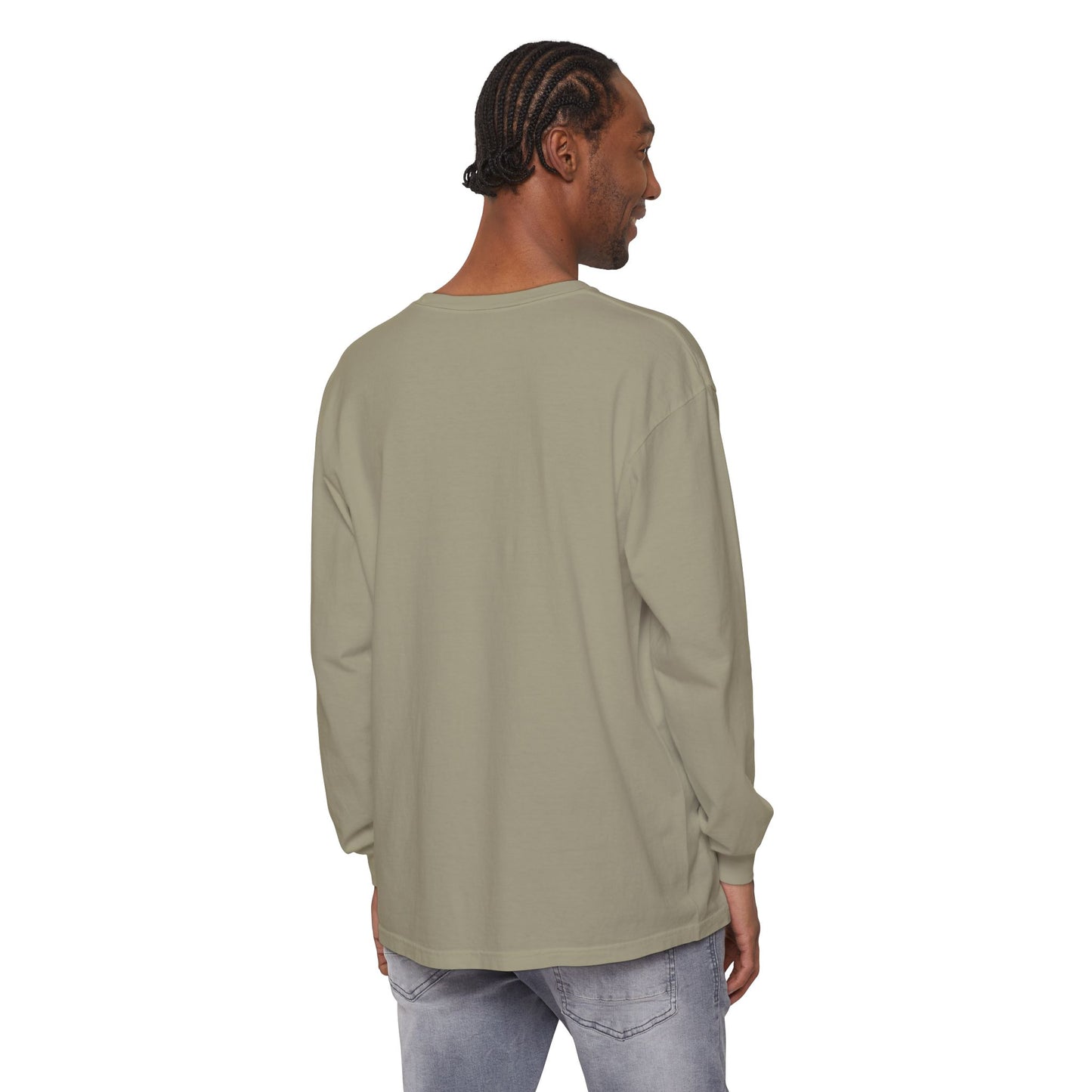 Graphic Long Sleeve Tee — Vintage Face Print with French Text