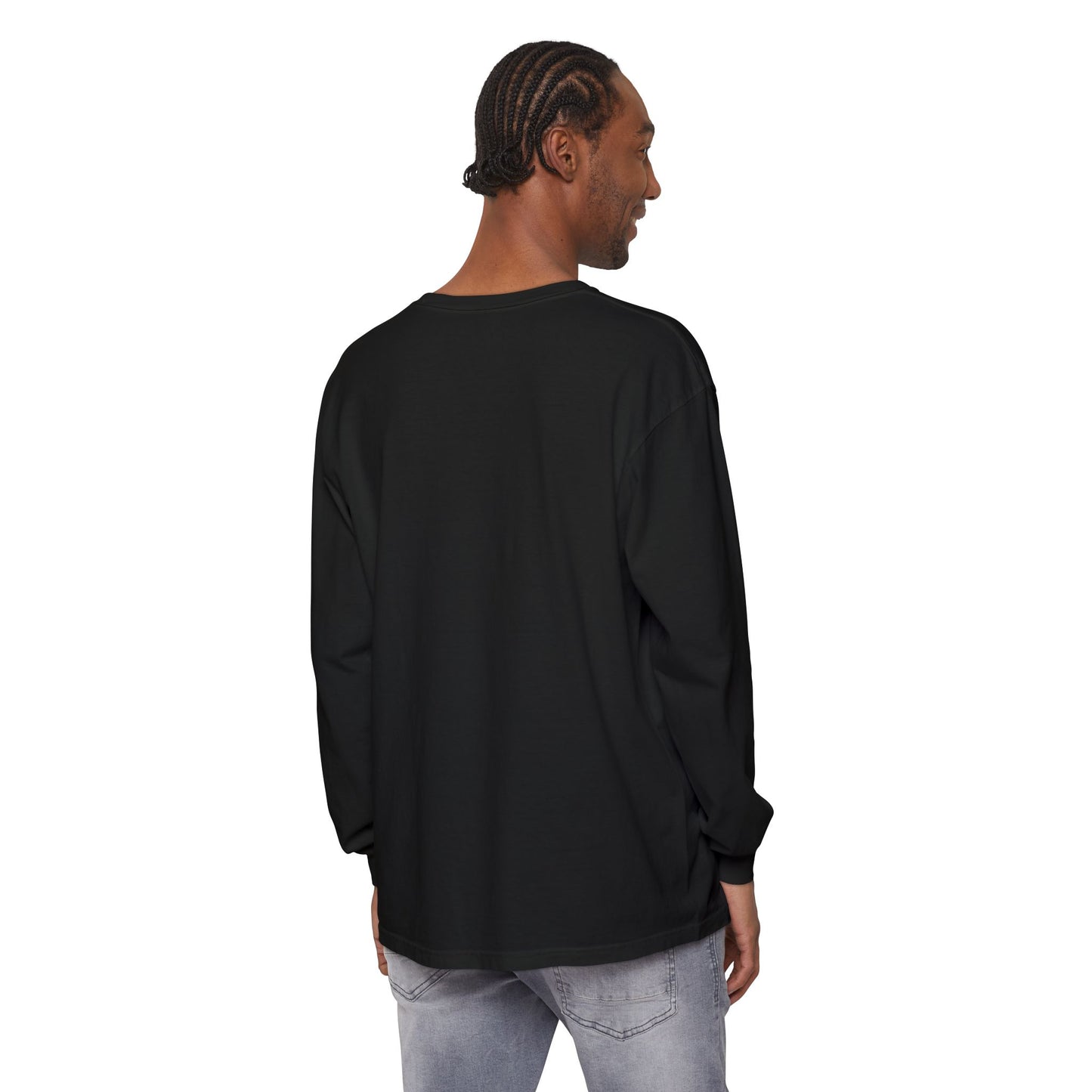 Graphic Long Sleeve Tee — Vintage Face Print with French Text