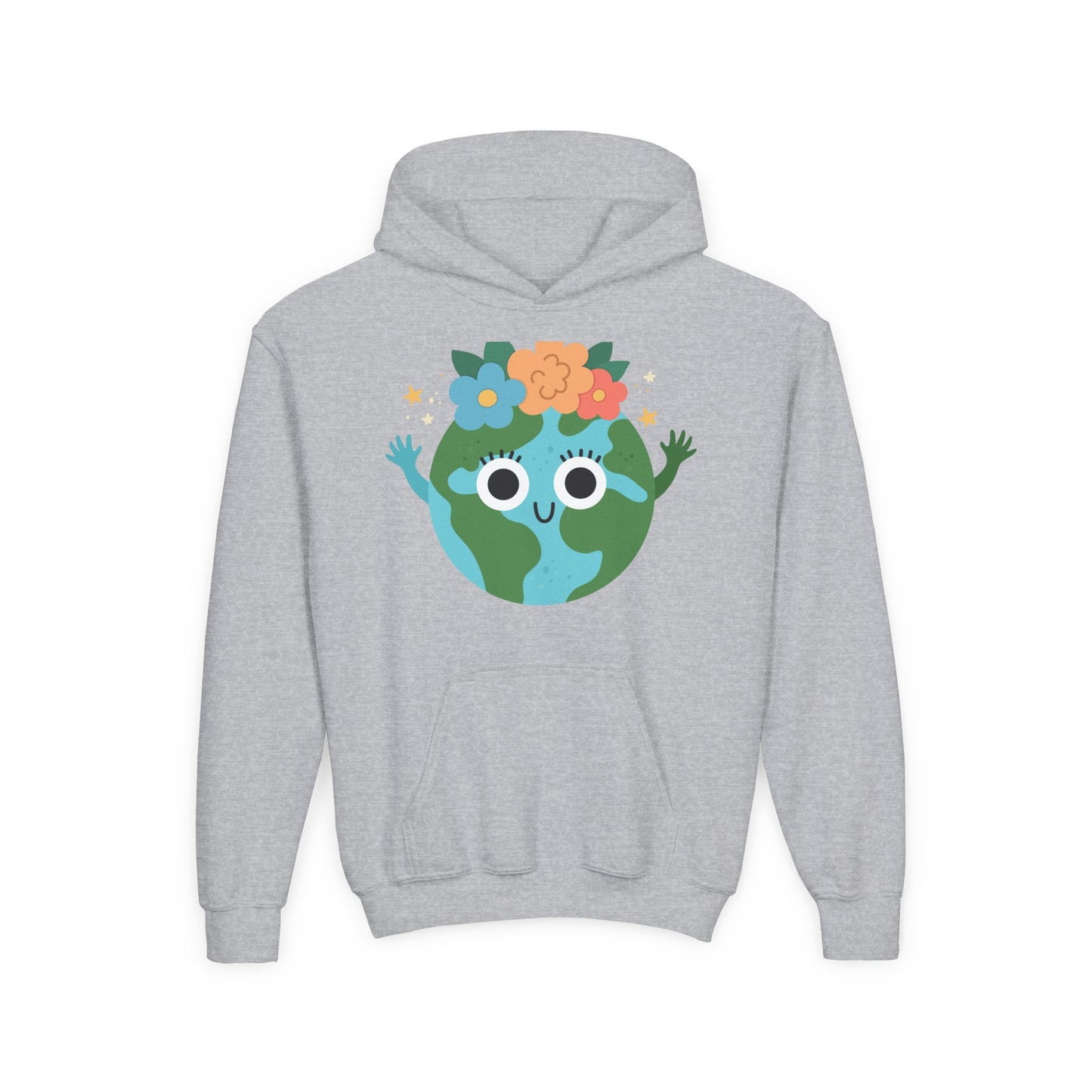 YOUTH Earth Day Hoodie – Cute Smiling Planet with Flower Crown
