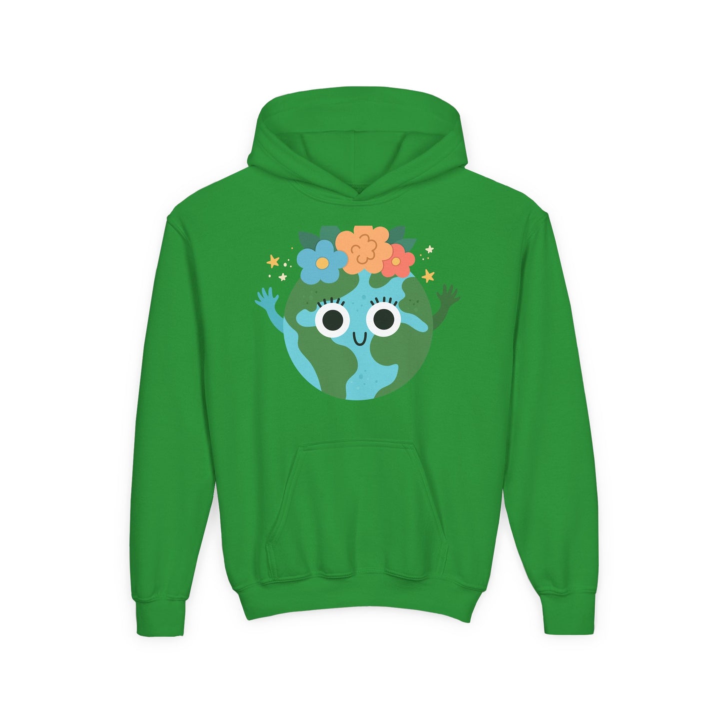YOUTH Earth Day Hoodie – Cute Smiling Planet with Flower Crown