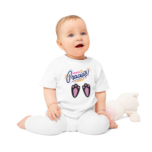 Gracias Baby T-Shirt with Cute Paw Prints – Spanish Thank You Infant Tee