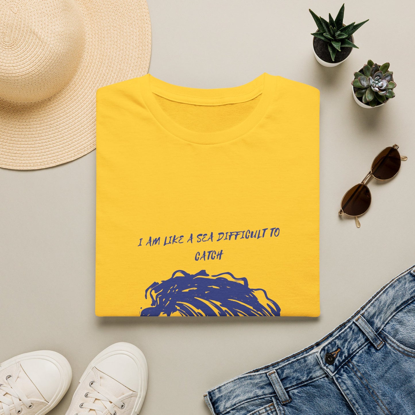 Sea Wave Graphic T‑Shirt — "I Am Like A Sea Difficult To Catch" Inspirational Tee