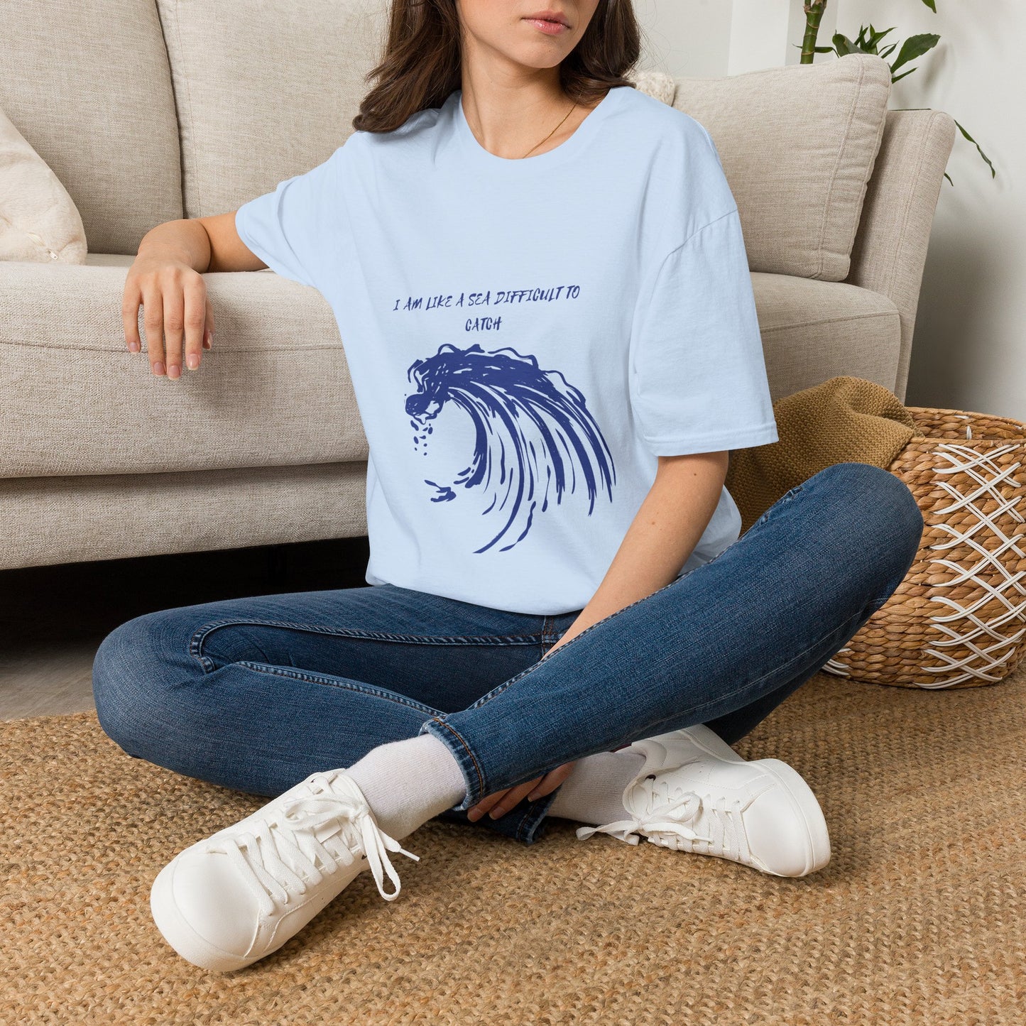 Sea Wave Graphic T‑Shirt — "I Am Like A Sea Difficult To Catch" Inspirational Tee
