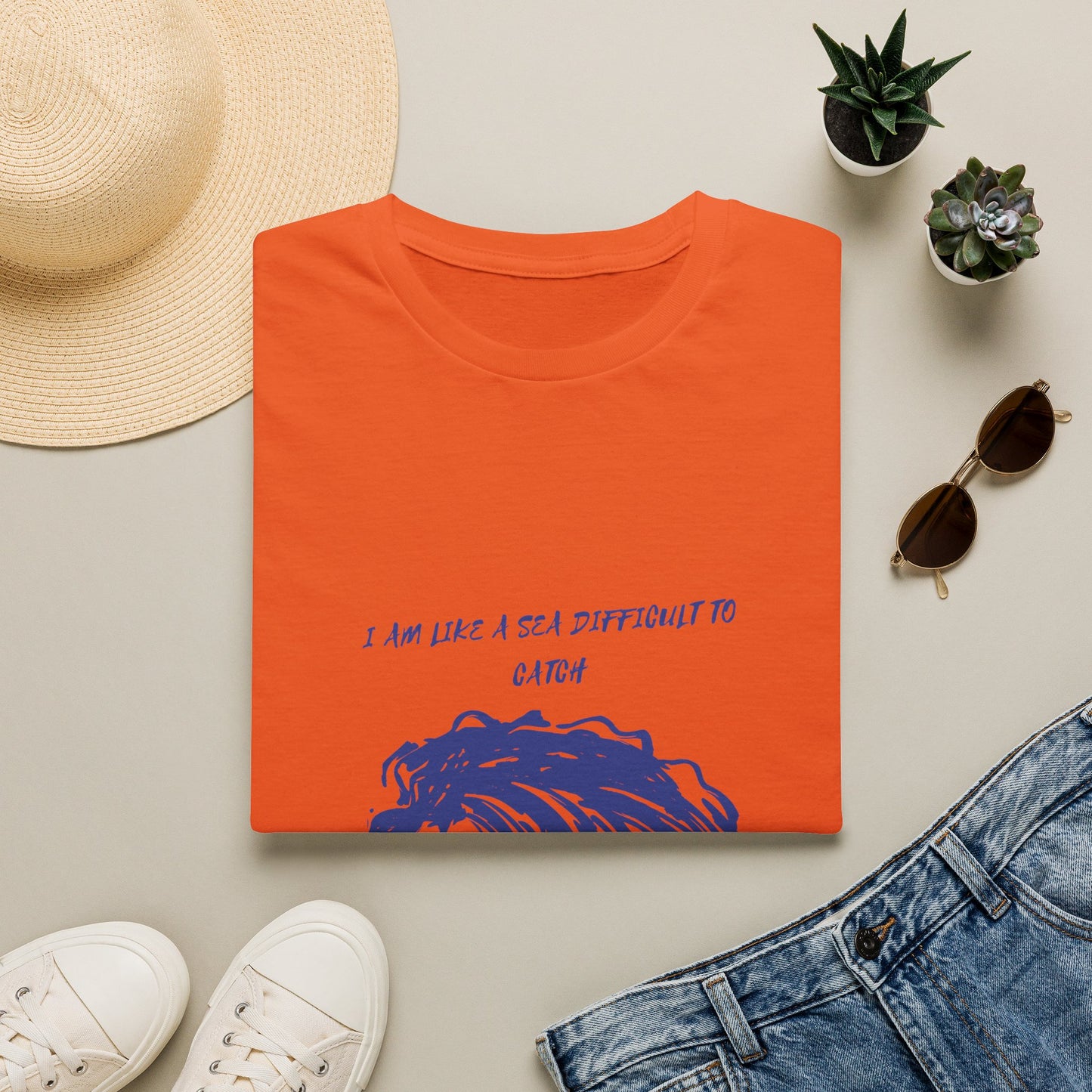 Sea Wave Graphic T‑Shirt — "I Am Like A Sea Difficult To Catch" Inspirational Tee