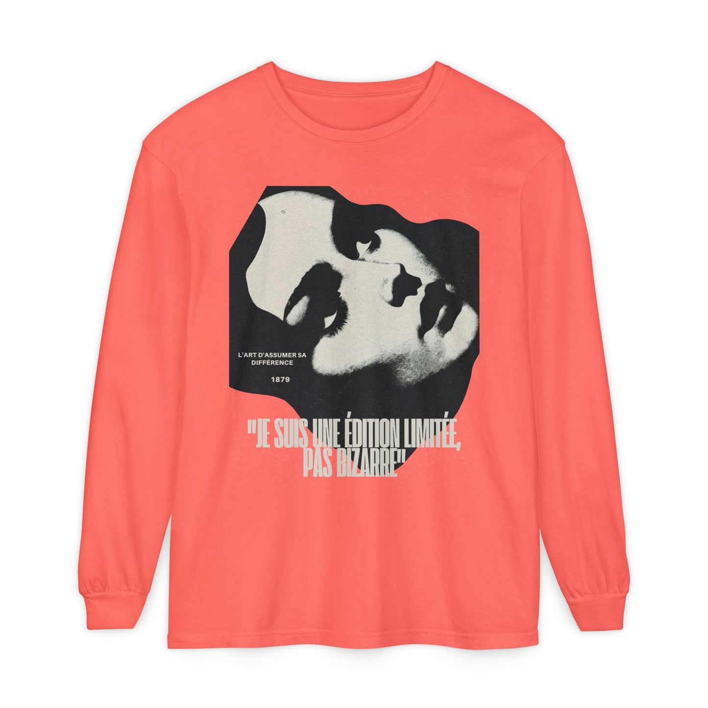 Graphic Long Sleeve Tee — Vintage Face Print with French Text