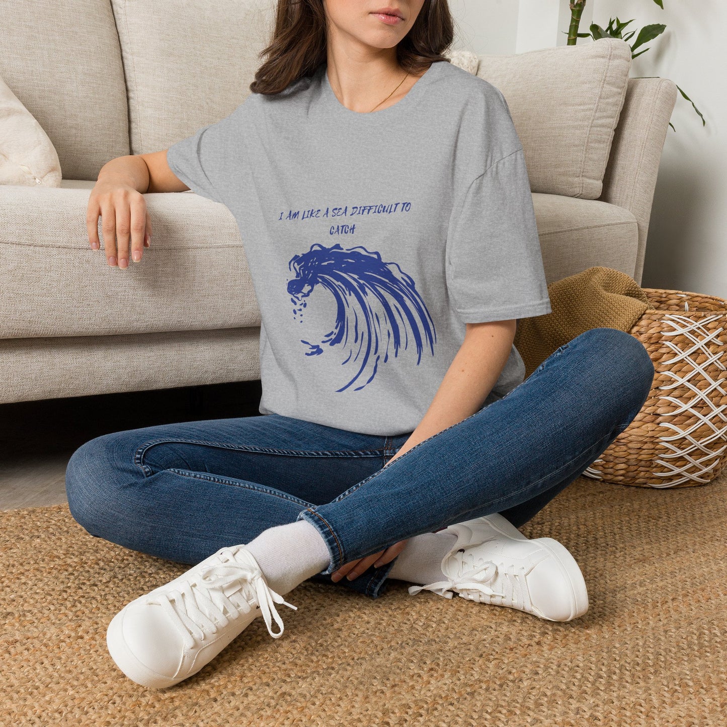 Sea Wave Graphic T‑Shirt — "I Am Like A Sea Difficult To Catch" Inspirational Tee