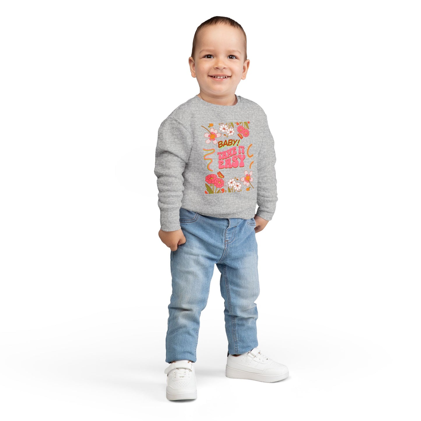 Toddler Sweatshirt - "Baby! Take It Easy" Retro Floral Crewneck