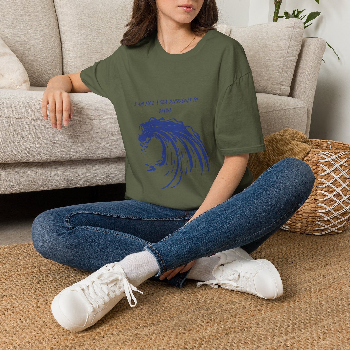 Sea Wave Graphic T‑Shirt — "I Am Like A Sea Difficult To Catch" Inspirational Tee