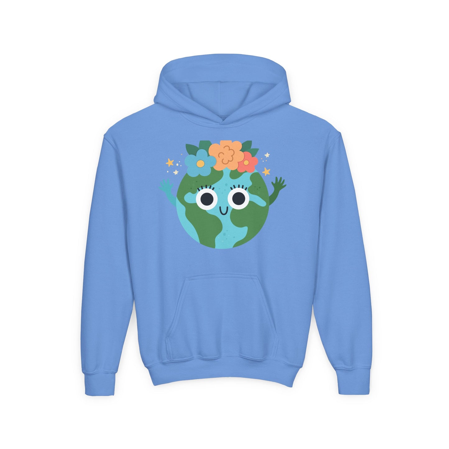 YOUTH Earth Day Hoodie – Cute Smiling Planet with Flower Crown