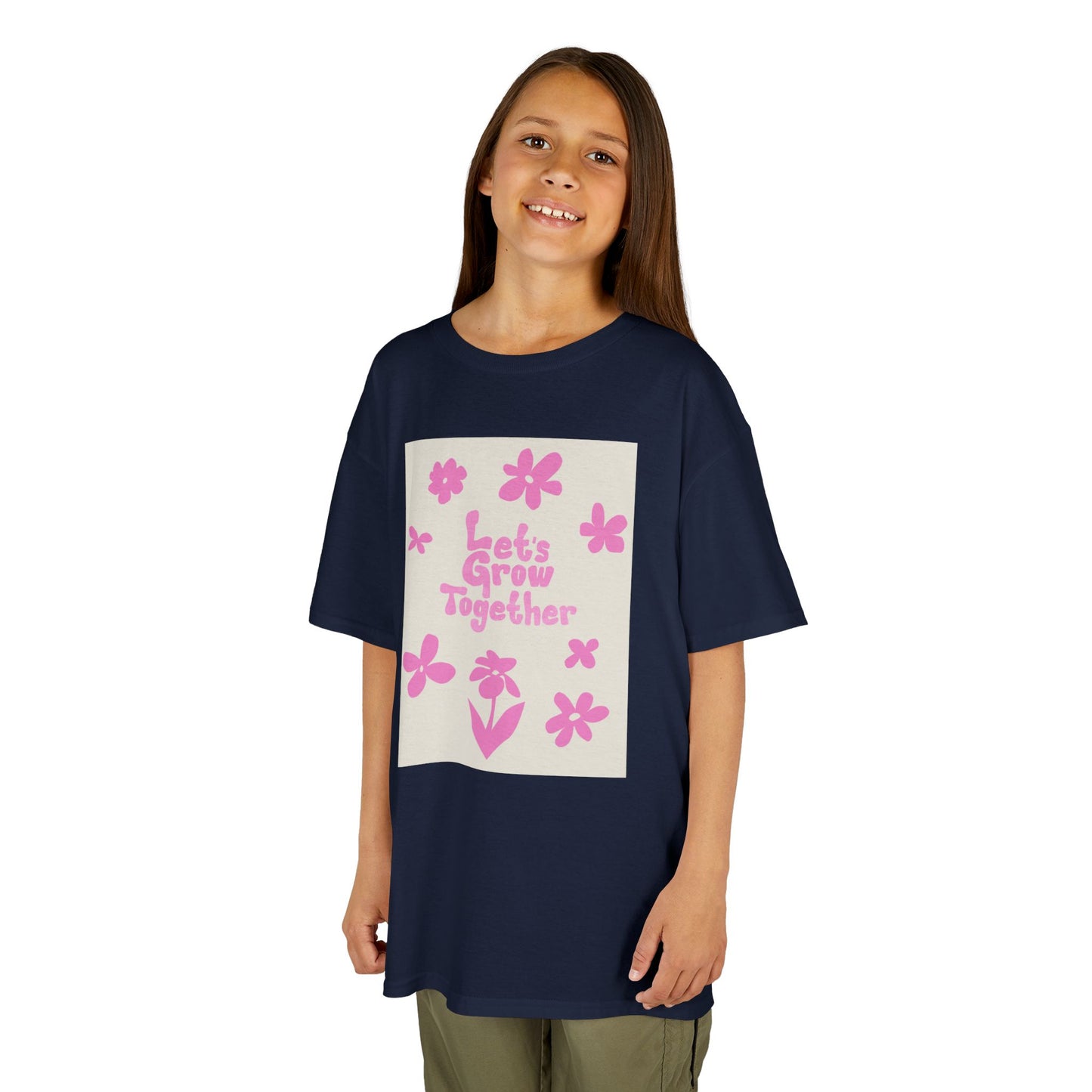 YOUTH T-SHIRT Tee — "Let's Grow Together" Floral Graphic