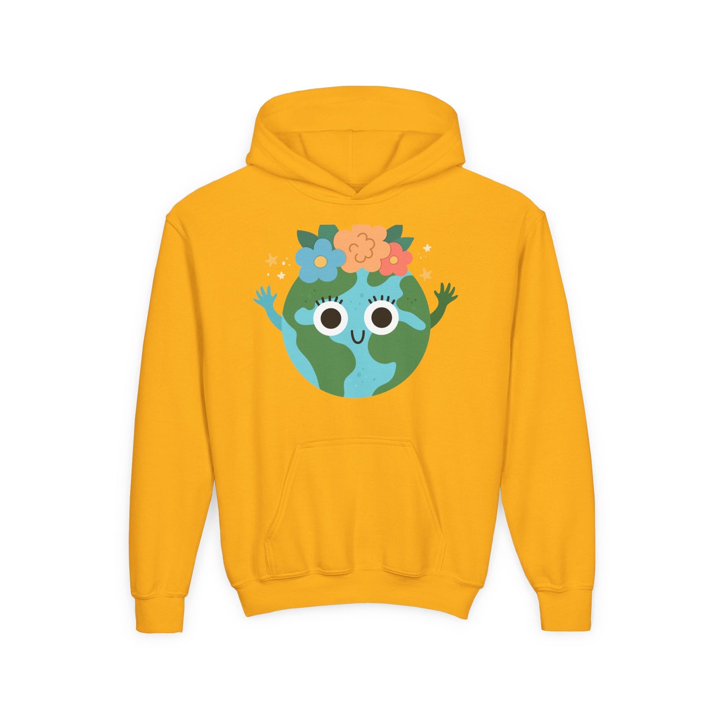YOUTH Earth Day Hoodie – Cute Smiling Planet with Flower Crown