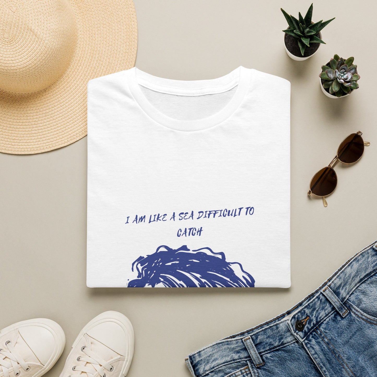 Sea Wave Graphic T‑Shirt — "I Am Like A Sea Difficult To Catch" Inspirational Tee