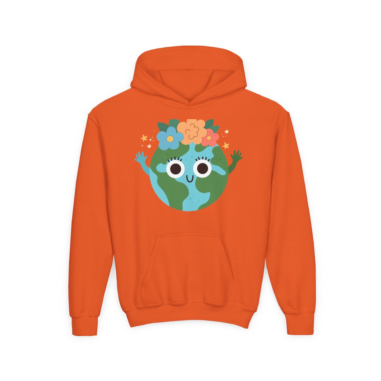 YOUTH Earth Day Hoodie – Cute Smiling Planet with Flower Crown