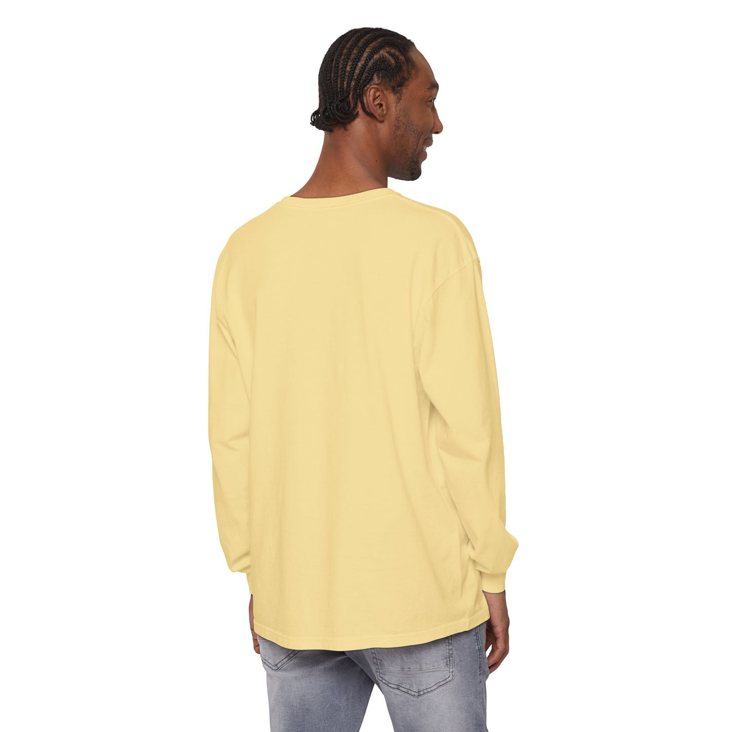 Graphic Long Sleeve Tee — Vintage Face Print with French Text