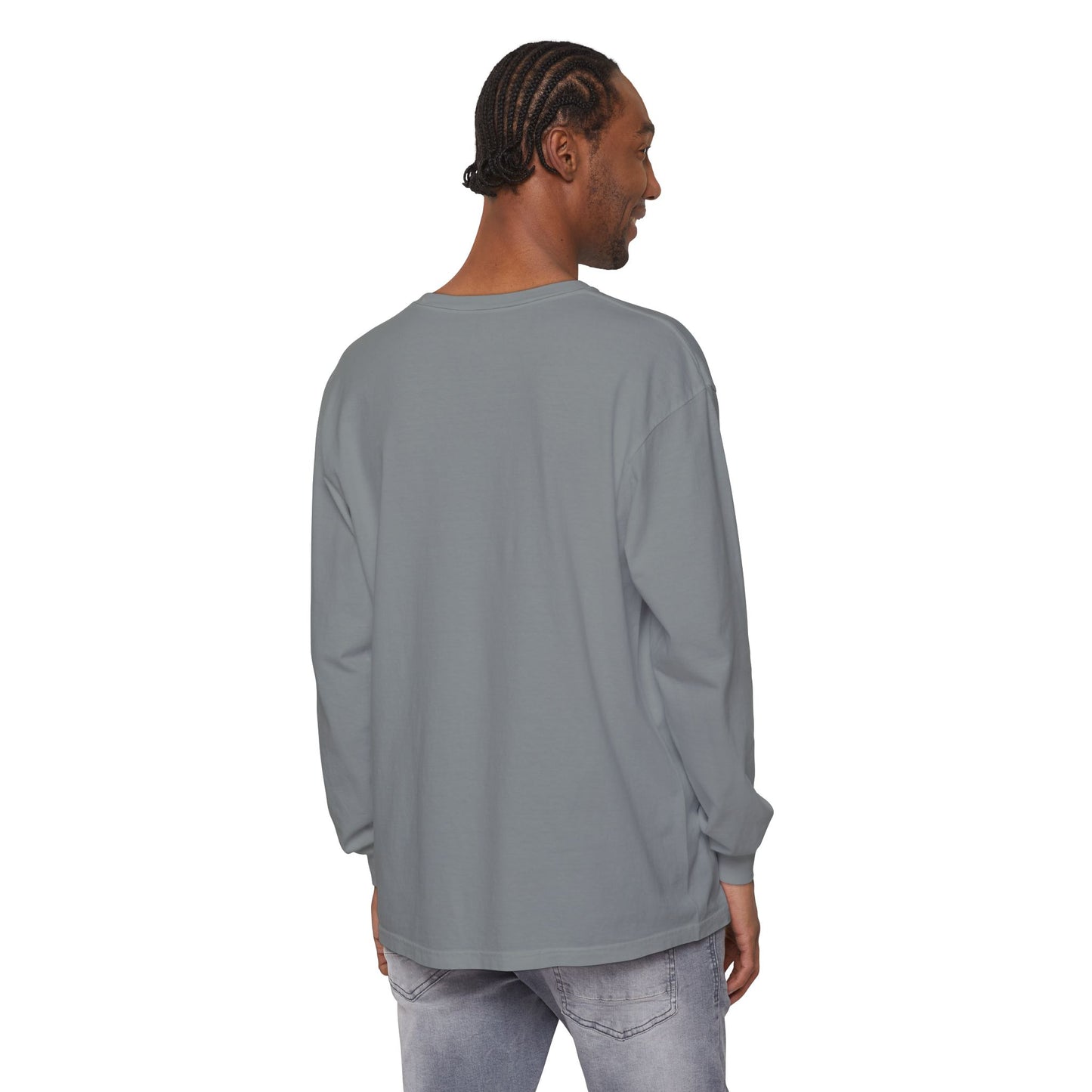 Graphic Long Sleeve Tee — Vintage Face Print with French Text