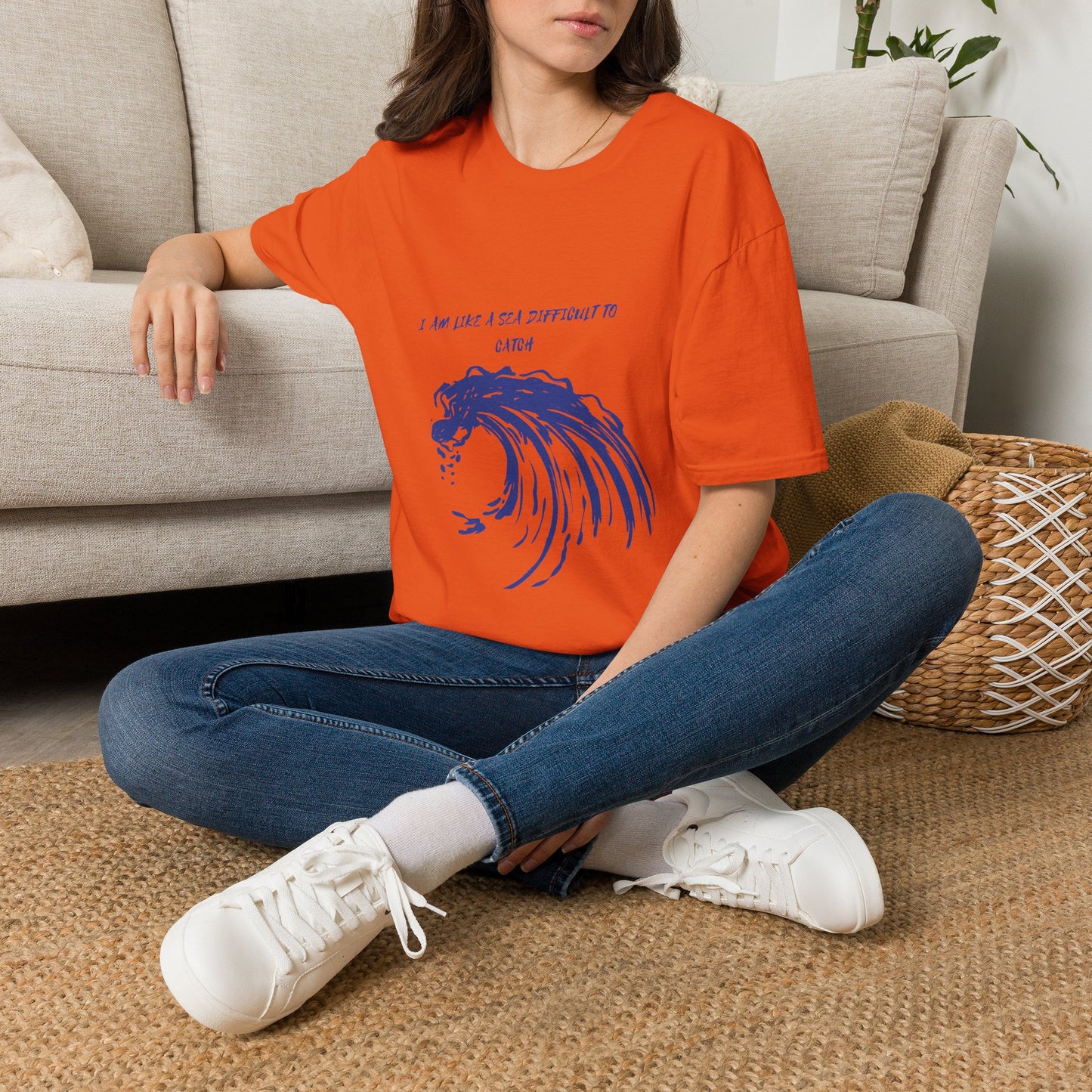 Sea Wave Graphic T‑Shirt — "I Am Like A Sea Difficult To Catch" Inspirational Tee