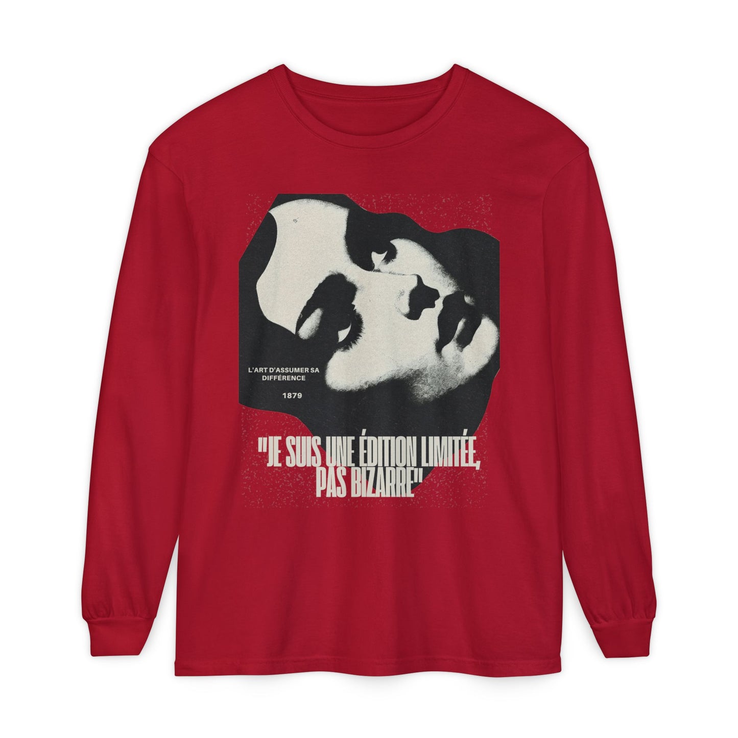 Graphic Long Sleeve Tee — Vintage Face Print with French Text