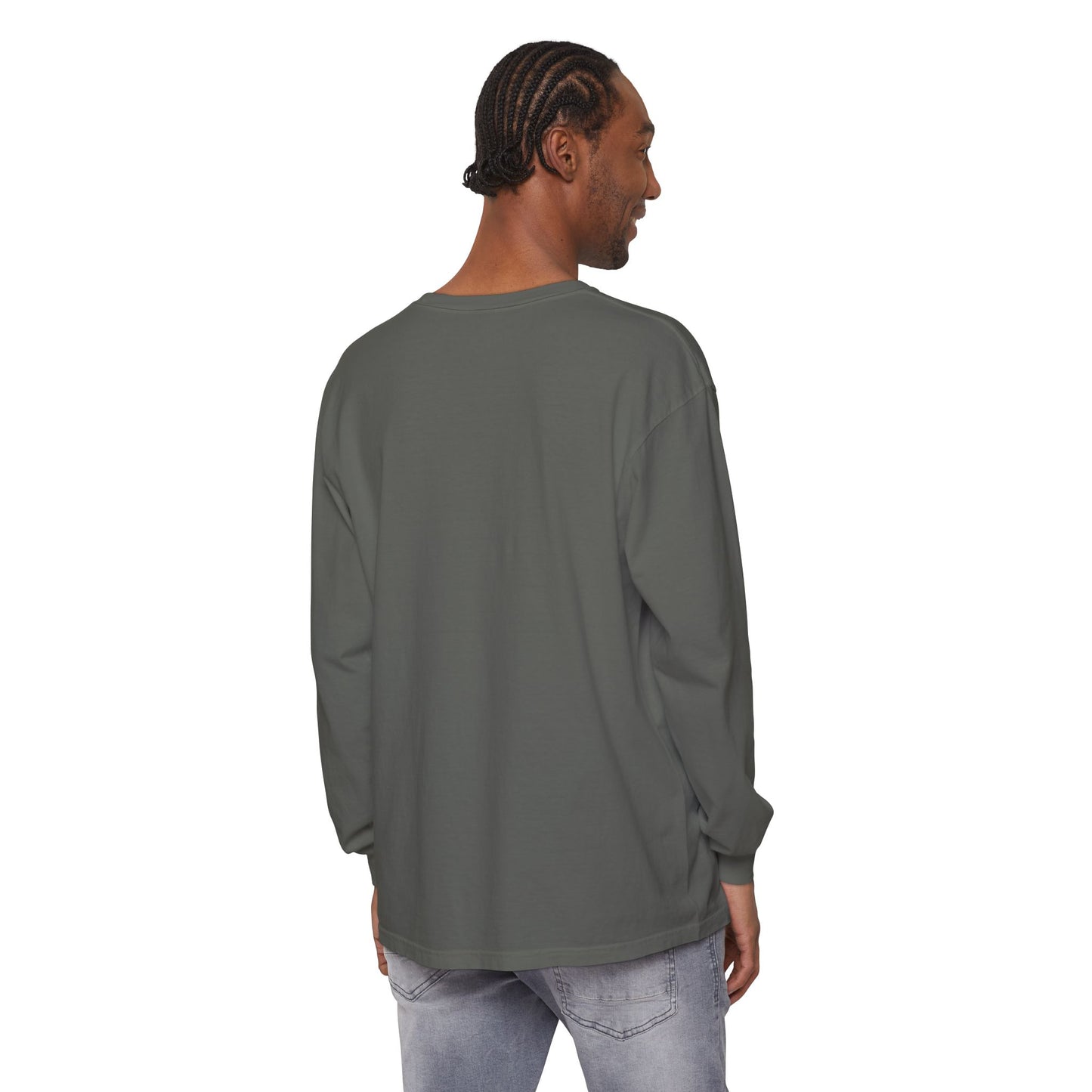 Graphic Long Sleeve Tee — Vintage Face Print with French Text