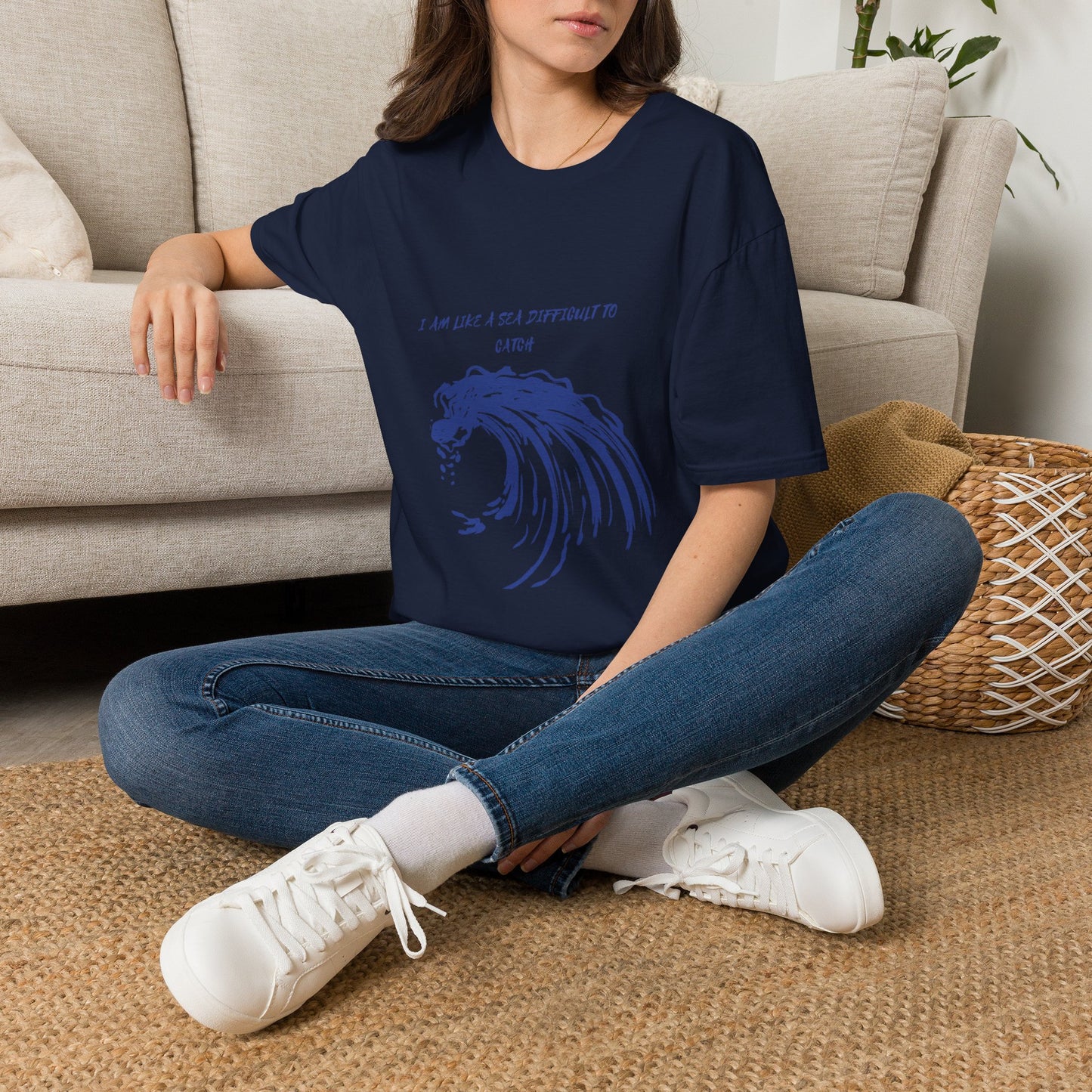 Sea Wave Graphic T‑Shirt — "I Am Like A Sea Difficult To Catch" Inspirational Tee