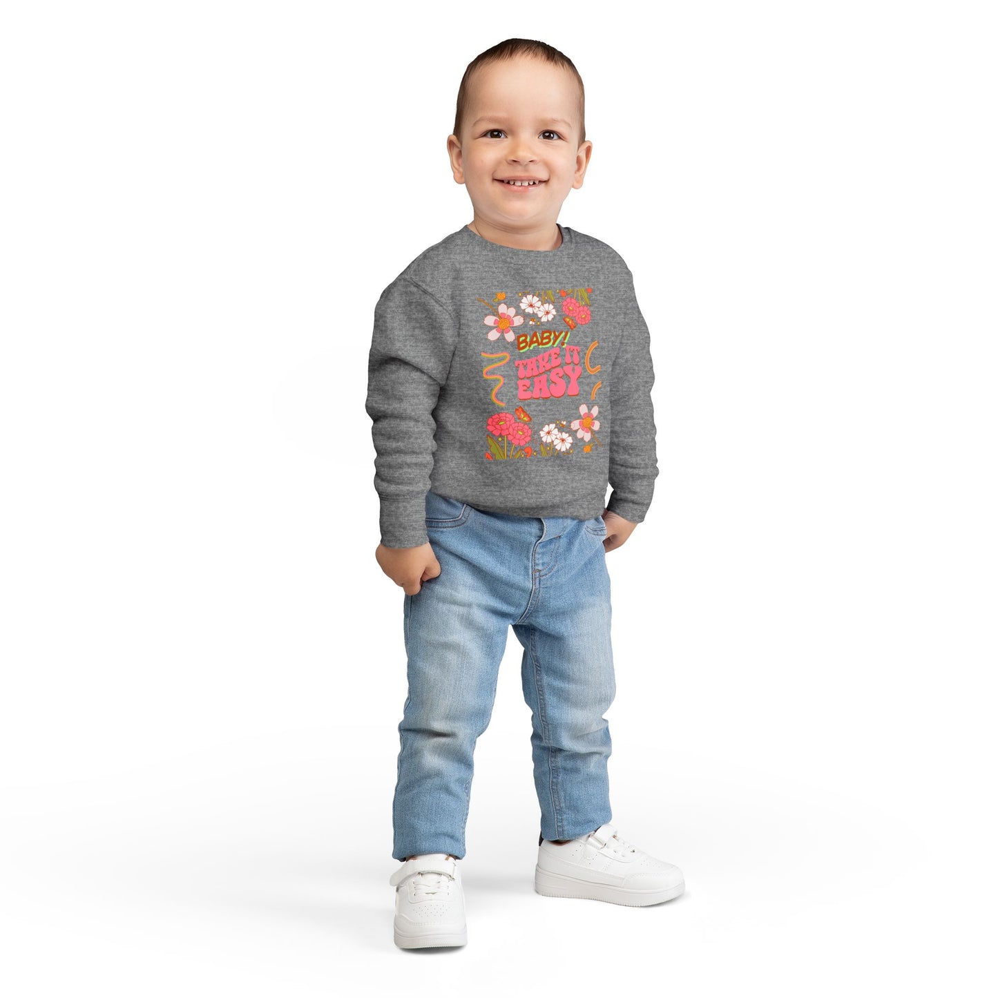 Toddler Sweatshirt - "Baby! Take It Easy" Retro Floral Crewneck