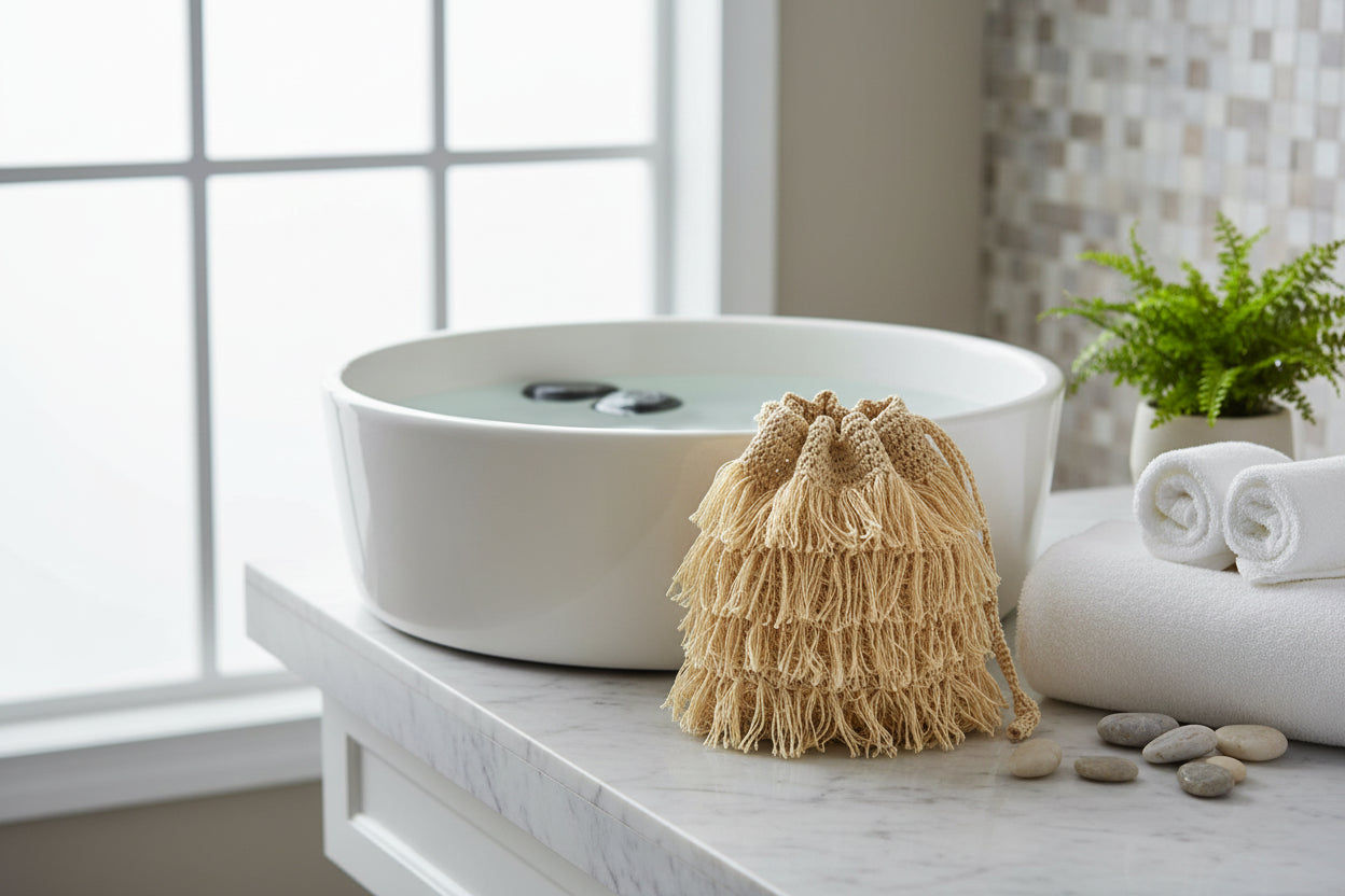 Natural sponge exfoliating bath mitt